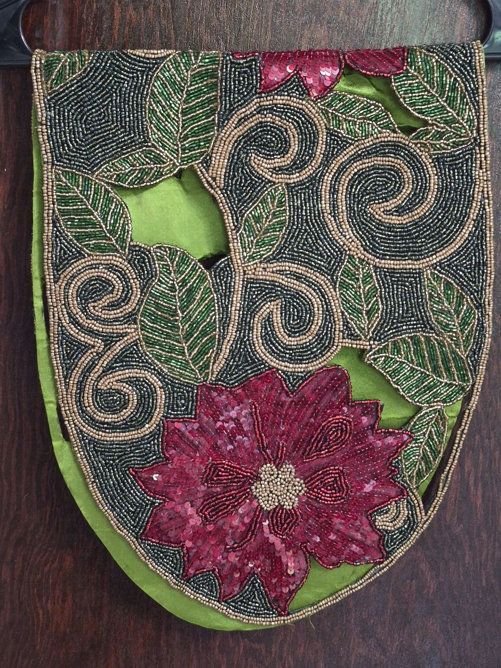 Pier 1 Beaded Green and Pink Floral Table Runner